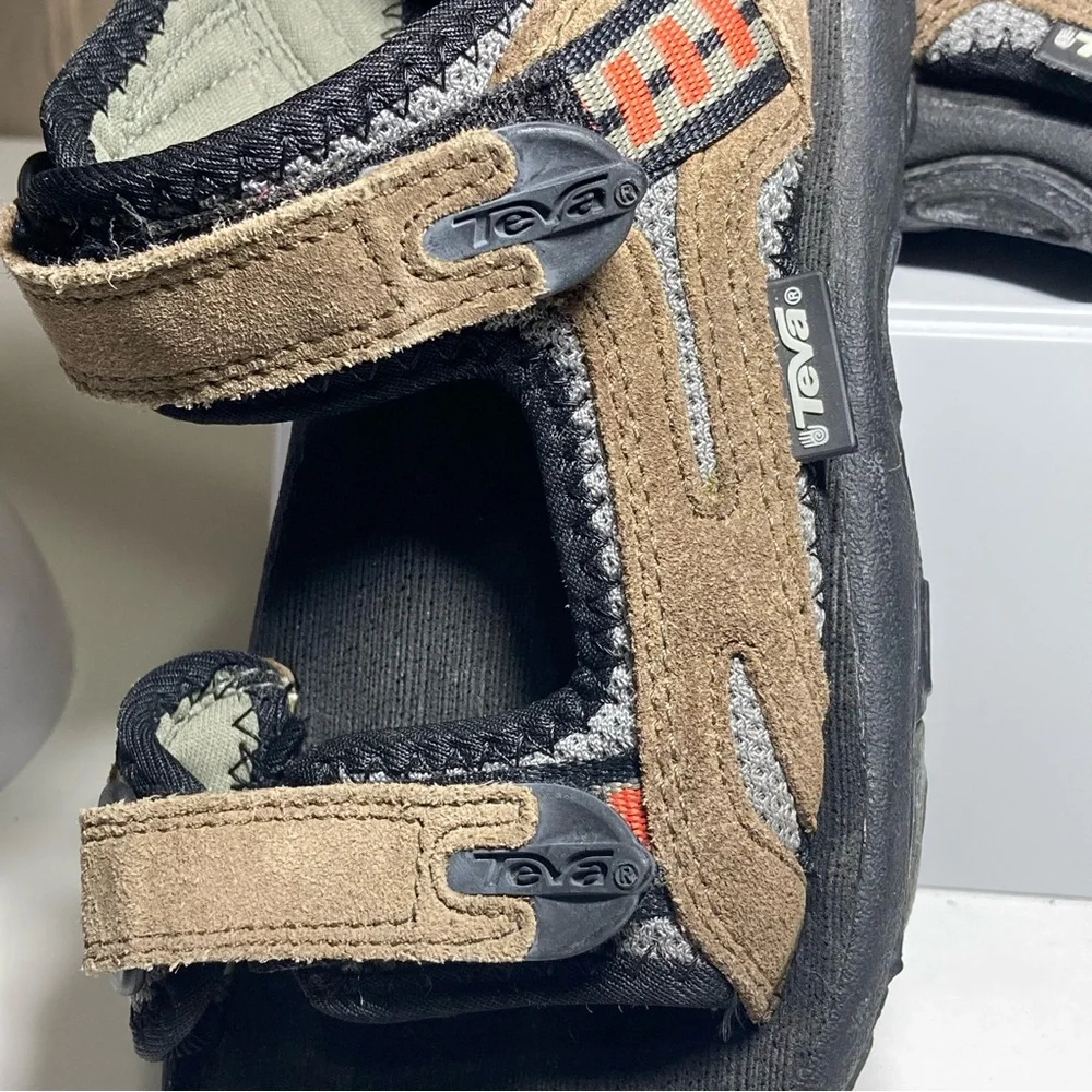 Teva Spoiler II Boy’s 3 Sport Sandals Trail Hiking Tan Black Adjustable Leather